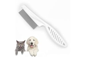 ANMOYIXIA Flohkamm für Katzen Hunde Flohkamm für lange Haare, Haustierkamm Pflegekamm zur Entfernung von Flöhen, Zecken, Tränenflecken, Schuppen (Weiß)