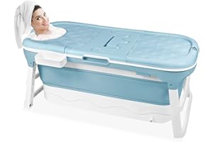 Froadp Vasche da Bagno Pieghevoli per Adulti Vasche Mobili per Bambini con Coperchio Ripiano e Corrimano Indipendenti Vasche da Doccia Portatili Bathtub per il Bagno e l'esterno (148x60x53cm)
