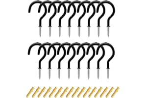 CCUCKY 16 Pezzi Ganci per Soffitto, Ganci a Vite Rivestiti in Plastica, Gancio a Tazza,Vite da Soffitto a Parete per Bagno, Cucina (Nero)
