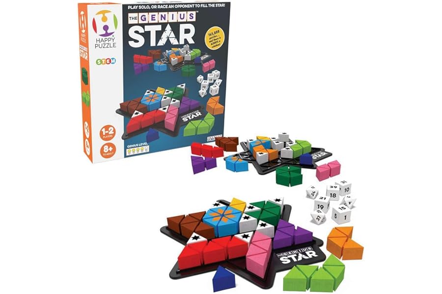 The Happy Puzzle Company The Genius Star Game - 165,000+ Puzzle Challenges for a Fun Family Board Game Night - Logic Puzzles STEM Educational Learning Resources - Smart Games for Kids & Adults Ages 8+
