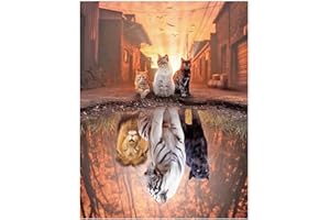 DCIDBEI Diamante pintura piedras cuadradas 40 x 50 cm animales pintura diamante gato tigre blanco diamante pintura tigre león leopardo gato espejo pintura diamante paisaje puesta del sol
