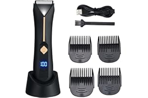 PRETFY Body Groomer Men, Body Hair Trimmer Men, IPX7 Waterproof Body Groomer Beard Trimmer, Electric Groin Hair Trimmer Balls Shaver, Ball Trimmer Pubic Hair Men, LED Standing Recharge Dock for Wet Dry Use