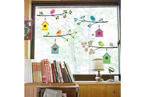 ‎WANDSTICKER4U WandSticker4U®- Wandsticker NIEDLICHE VOGEL FAMILIE I Baum-Zweig: 4x75 cm I Wandtattoo Ast Kinder-zimmer selbstklebend Blumen Frühling I Wand Aufkleber Mädchen & Junge Fensterbilder Deko