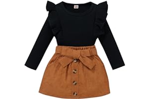 Geagodelia 2 PCS Set Completo Bambina Maniche Lunghe Maglione Lavorato a Maglia con Palla di Pelo Top + Bottoni in Metallo Set di Abiti con Gonna a Trapezio Inverno Autunno