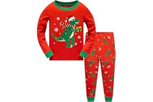 POPSHION Little Boys Girls Christmas Pyjamas Sets for Toddler 100% Cotton Dinosaur Starry Sleepwear Long Sleeve 2 Piece kids Clothes Pjs 3 to 10 Years