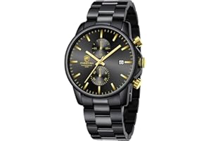 GOLDEN HOUR Reloj de Cuarzo para Hombre de Negocios de Moda con cronógrafo Impermeable de Acero Inoxidable para Hombre, Fecha automática