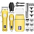 Roziapro Hair Clippers for Men Zero Gapped T-Blade Trimmer Rechargeable Foil Shavers Professional Hair Cutting Kit (Gold)