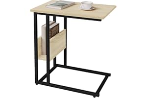 WOLTU Mesa Auxiliar de Centro Mesita de Noche Portátil, Marco de Metal y Madera, Roble 55x36x59,5cm(BxTxH) TS79hei