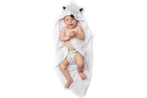 Sweety Fox - Cape de Bain Bebe Grise - Certifiée Oeko-TEX® 100% Coton Bio - Capuche Tête de Renard - Sortie de Bain Bébé 70x70 cm