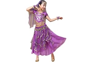 Ketamyy Filles Printemps Et Été Jupe Danse du Ventre Enfants Danse Indienne Vêtements Deux Pièces avec Accessoires