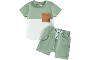 XEADOFFUBIO Baby Jungen Sommer Kurze Hosen Outfits Patchwork Sportanzug Kurzarm Rundhals Kontrast Farbe T-Shirt+Elastische Taille Kurzehose Jungen Loungewear Set Summer Tracksuit