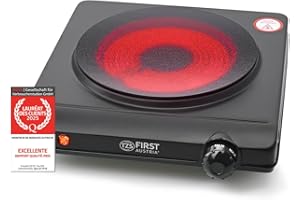 TZS First Austria - Plaque de cuisson infrarouge vitrocéramique TOUS types de casseroles 1250W - Mini réchaud électrique pour déménagement, camping & maison - Réglage continu & témoin contrôle