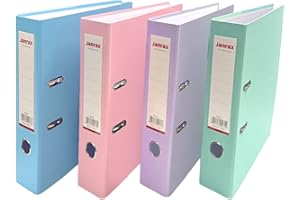 Pack of 4 A4 Assorted Pastel Coloured Paperbacked Lever Arch Files by Janrax