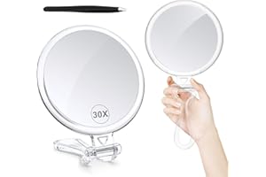 ‎MIYADIVA MIYADIVA Make-up Spiegel mit 30X Vergrößerung, doppelseitig (1X/30X), Handspiegel mit Griff – Kosmetikspiegel für Reise, Augenbrauen zupfen & Make-up