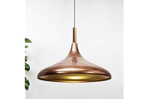 ‎BAMYUM bamyum Champion Hängelampe Küche aus Holz und Metall 35 cm, Pendelleuchte Esstisch, Hängelampe Wohnzimmer, Küchenlampe Hängend, Deckenlampe Kinderzimmer E27, Pendelleuchte Kupferfarbe für Schlafzimmer