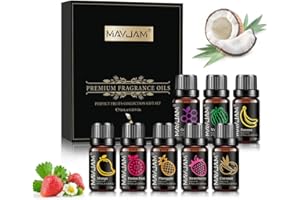 MAYJAM Fruity Fragrance Oil Set 8 x 10ML, Essential Oils Set for Diffuser - Aromatherapy, DIY - Mango, Passion Fruit, Strawberry, Watermelon, Coconut, Pineapple, Banana, Grape