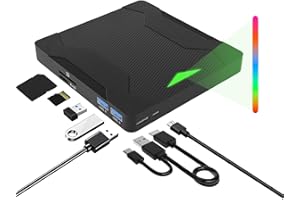 ORCOW External CD DVD Drive with 2 USB Ports and 1 TF 1 SD Card Slots,Type-C & USB 3.0 Portable CD/DVD Disk Drive Player Burner Reader Writer for Laptop Macbook Desktop PC Windows 11/10/8/7/XP Linux Mac OS