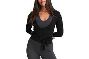 Felcia Y2K Damen Wickeltop mit Kreuzbindung, lange Ärmel, tiefer V-Ausschnitt, bauchfreies Shirt, schmale Passform, Tanz-Bolero, Shrug Fairy Yoga, Workout, Bluse