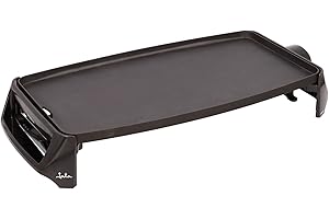 Jata Gr195 Plancha de Asar Cocina Por Igual en Toda La Superficie 46 X 25 Cm Antiadherente Libre de Pfoa Muy Resistente Al Rayado Fácil Limpieza con Bandeja Colectora de Salsas, 2200 W, Color Negro