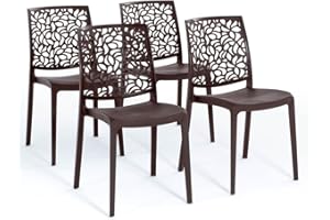SIEDITI FUORI E DENTRO Sillas de resina moderna apilables de polipropileno con fibra de vidrio, para interior, cocina o comedor, exterior y jardín, sillas de restaurante y contract - Anna (4 Sillas, Moca)