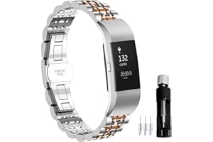 Gheper Metal Watch Band Stainless Steel Compatible with Fitbit Charge 2/Charge 2HR Wristband Replacement Strap for Women Men