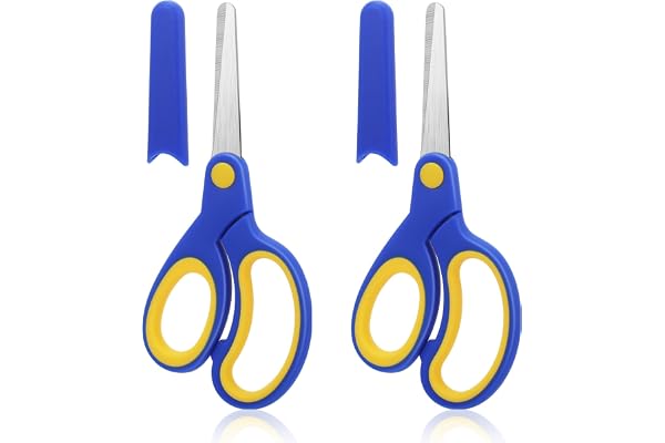 Lot de 2 ciseaux de sécurité pour enfants avec couvercle, ciseaux pour enfants, papier fait à la main, ciseaux de bricolage avec pointe émoussée, ciseaux de bureau, ciseaux polyvalents, ciseaux pour