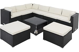 Casaria® Gartenmöbel Set Lounge Möbel für 8 Personen inkl. Auflagen Wetterfest Outdoor Terrasse Gartentisch Sitzkissen Balkon Schwarz Creme