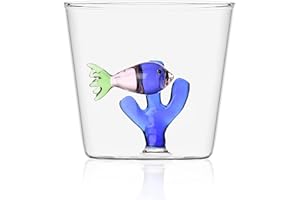 Ichendorf Milano Tumbler con Pesce Rosa e Alga Blu | Collezione Marine Garden | 35 cl | Vetro Borosilicato | Fatto a Mano