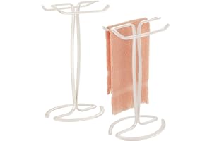 mDesign Toallero de baño para el lavabo – Toallero de pie para 2 pequeñas toallas de invitados – Portatoallas compacto hecho de metal – Juego de 2 – crema