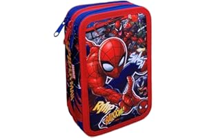 HAPPY SCHOOL 3 zip realizzato per Spiderman Fan, Astuccio per la scuola bambino 20 cm 36 pezzi, colore blu