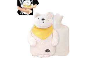 ‎MHWAN MHwan Hot Water Bottle, Plush Fluffy Hot Water Bottle Children Adults, 1 Litre Cute and Cuddly Bear Hot Water Bottle Animal, Safe, Explosion-proof and Leak-Proof, Removable for Cleaning