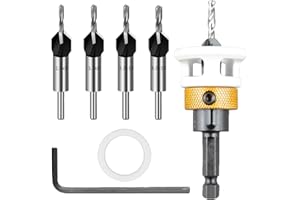 ESTVIIG 6 pezzi punte per svasatura conica, con attacco di profondità, svasatore per legno con attacco esagonale da 1/4", in HSS-M2, fori di precisione, per lavorazione del legno