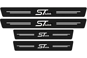 RIDGOEL 4 Stück ST Line Auto Einstiegsleisten Schutz Kohlefaser Türschweller Aufkleber für Ford Focus EcoSport Kuga Mondeo Fiesta Puma, Auto Tür Schritt Platte Abdeckung Lackschutzfolie White