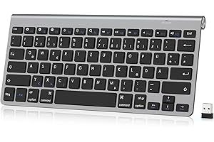 ‎PINKCAT PINKCAT Tastatur Kabellos, 2,4 G USB & Bluetooth Tastatur Deutsches QWERTZ Layout Kompakte Mini Keyboard mit Multimedia-Tasten, Keyboard PC, Kompatibel mit Notebook, Laptop, PC, Windows (Grau)