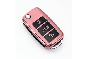 HooRLZ Vw Schlüsselhülle für Vw Caddy Jetta Bora Beetle Golf Polo Passat Scirocco Sharan Touran Tiguan T5 Skoda Seat Ibiza Leon Octavia TPU Silikon Hülle, Golf Autoschlüssel Hülle- 3 Tasten Rosa