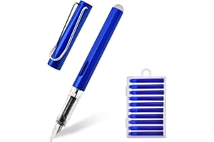 LVZONGXIN Radierbarer Füllfederhalter, [ Blaue ] Füllhalterfür Schule & Alltag, mit ergonomischem & Stahlfeder in Strichbreite M, blauer Tinte I inkl. 11 Patrone, Für Rechts- & Linkshänder,