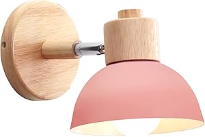 iDEGU Applique Murale Industrielle Vintage 15CM Lampe Murale Réglable en Bois Métal Rétro E27 Luminaire Applique Interieur pour Chambre Salon Couloir Restaurant (1 Pack, Rose)