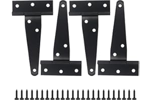 MVPACKEEY 4 PCS Metal Shed Door Hinge Heavy Duty Strap Tee Hinge Rustproof T Hinges Gate Door Barn Wrought with 24 PCS Screws for Gates Shed Doors Windows Fence Garden Storage Rooms(Black)