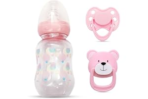 MYREBABY Pink Style Magnetic Pacifier and Bottle Set 2 Piece Reborn Baby Doll Accessories for Kids Gift