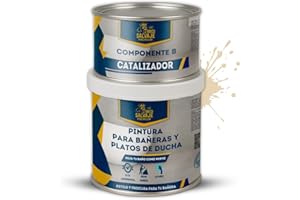 BRICOSALVAJE Pintura para Platos de Ducha y Bañeras, Acabado MATE, Kit 150 ml (Componente B) + 600 ml (Componente A) – Secado rápido, alta dureza y resistencia Premium (Lino Tostado)