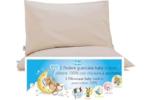 4BABIES - Taie d'oreiller 60x40 cm pour Enfant - Lot de 2 taies d'oreiller pour lit bébé et lit 100% Pur Coton - Made in Italy - Fermeture à enveloppe - Certifié Oeko-TEX - Ivoire