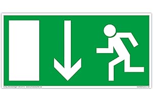 Cartello uscita di emergenza, freccia verso il basso, extra luminosa, autoadesivo, in PVC, 297 x 148 mm, conforme a BGV 8A, DIN 67510 (segnale di fuga, segnale di salvataggio), Dreifke® extra 160