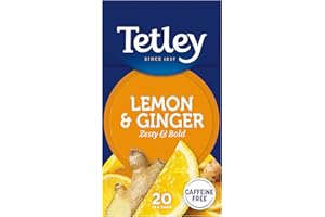 Tetley Zingy Lemon & Ginger Herbal Tea Bags - Naturally Caffeine-Free - Perfectly Balanced Citrus & Spice Infusion - Ideal for Relaxation - Rainforest Alliance Certified - 20 Teabags (1 Pack)