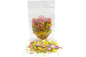 Sprinkletti - Cutie Pie - 30g. A beautiful pastel mix of shapes including bunnies and ducks, sprinkles and sugar coated chocoballs. Ideal for all your themed cakes and bakes.(Cutie Pie)