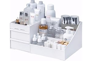 Retoo Organizer na kosmetyki do przechowywania kosmetyków, 2 szuflady, toaletka, do sypialni, łazienki, 26,5 x 16 x 12 cm, biały