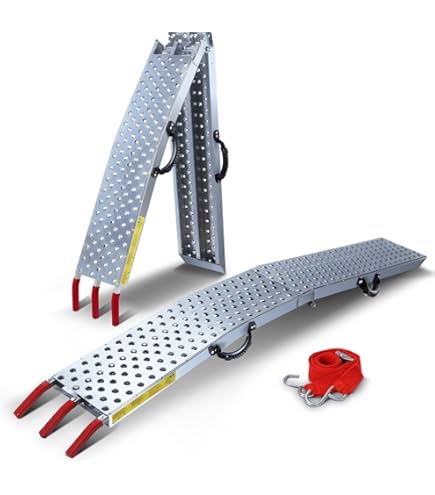 Rampe D'accès En Aluminium, 1 Pièce, Rampe De Chargement Pliable, 340 Kg, Avec Surface De Rampe Plus Large, Robuste, Stable Et Universelle, Avec Poignées, Pour Moto, Scooter électrique, Vélo | FR