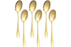 LayHyand 6 Pieces Serving Spoons Set, 8.7 Inch, Gold, Stainless Steel, Flatware Serving Set, Spoons