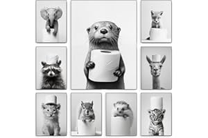 BEIYIHO Affiche Murale Noir et Blanc Humour Animaux Photos Deco Salle de Bain Tableau Poster WC Art Affiche Drole Toilette Tableau Humoristique WC Toile Poster Mural Chambre Adulte Rigolo Funny Amusante