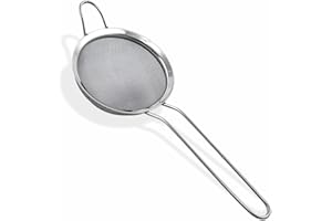MUQSIT Fine Mesh Strainer Stainless Steel Strainer Spoon Filter Grease Oil Sieve for Loose Tea Coffee Powder Cocktail Pasta Flour Sugar Spices Baking Cooking Equipment Kitchen Accessories 12cm Silver (1PC)