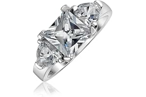 BLING JEWELRY Senza Tempo 3Ct Aaa Cubic Zirconia Passato Presente Futuro Quadrato Solitario Taglio Principessa Anello Di Promessa Di Fidanzamento Per Donne Pietra Laterale Forma Cuore Cz .925 Argento